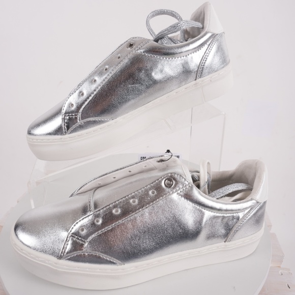 silver metallic platform sneakers